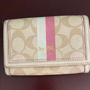 Coach Tan and Pink Wallet with Signature Monogram
